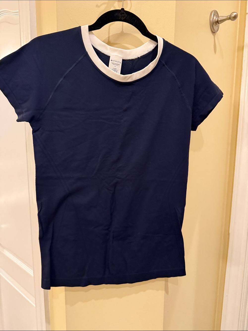 Athleta Navy Short-Sleeve Tee with White Crew Neck